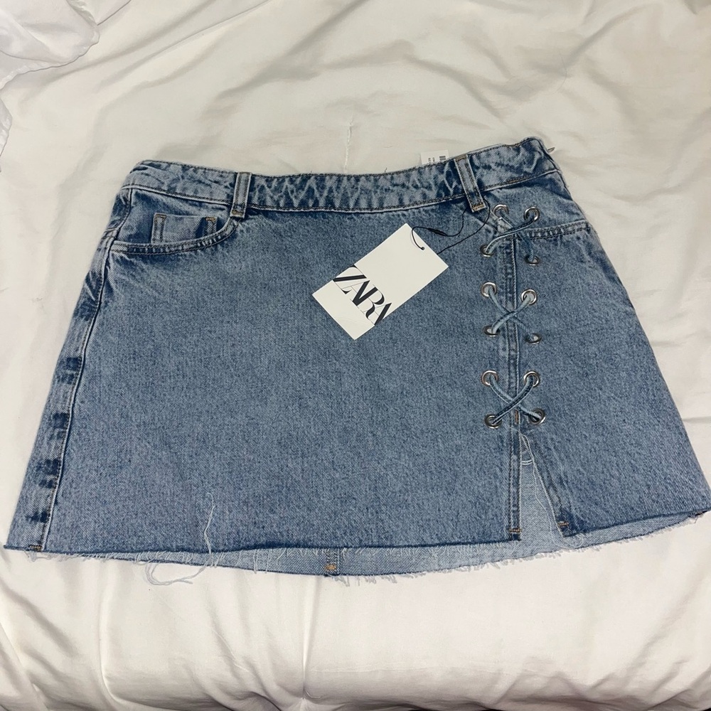 Zara Blue Asymmetrical A-line Mini Skirt